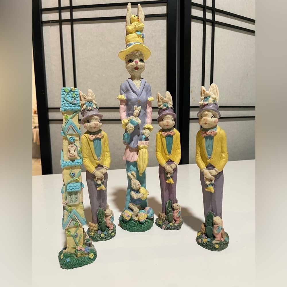 Vintage lot of bunnies + church for Easter